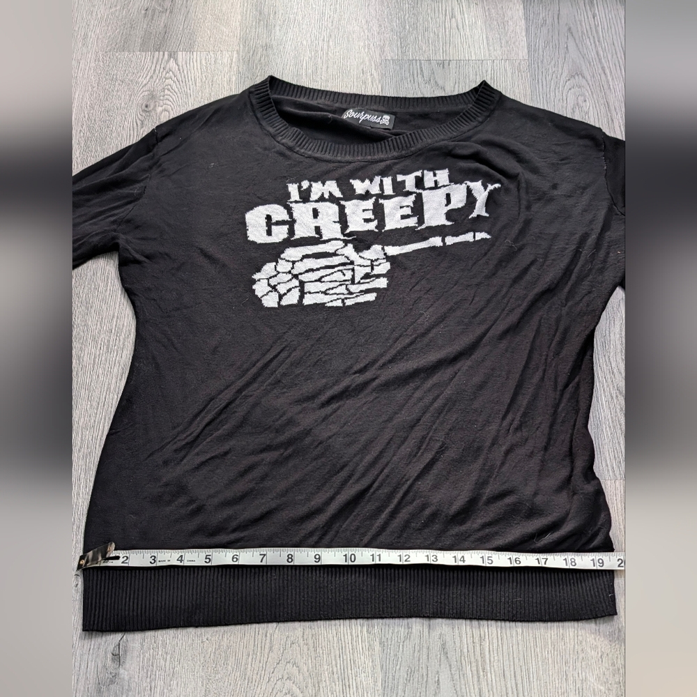 Sourpuss I'm With Creepy Skeleton Goth Sweater XXXL Black - Picture 10 of 10